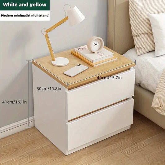 Double Layer Drawer Bedside Cabinet - Yellow and White-1