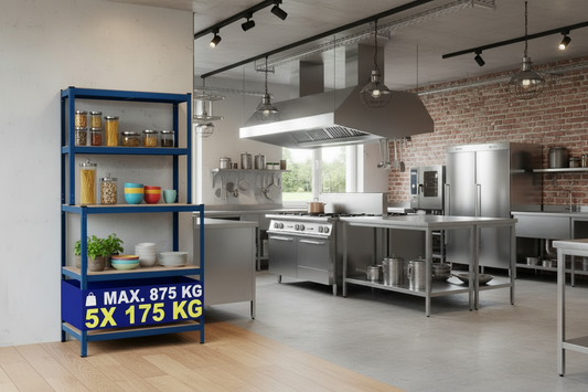 Stellingkast met werkbank metaal - blauw of zwart