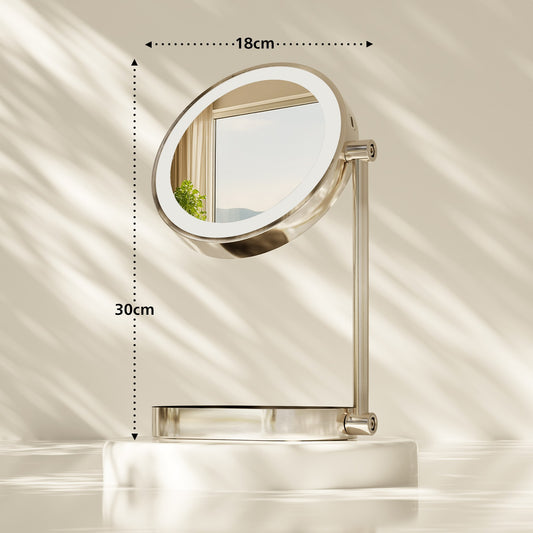 Make-up spiegel met led licht draaibaar rond - metaal zilver