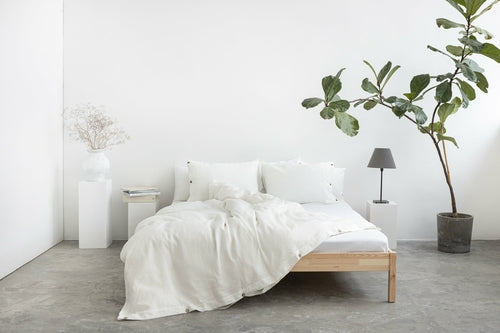 100% linnen beddengoed set met knopen sluiting - wit