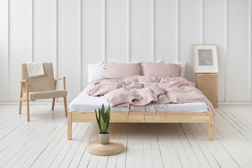 100% linnen dekbedovertrek met strik sluiting - pastel roze