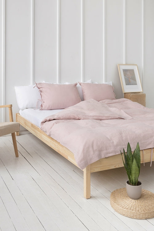 100% linnen dekbedovertrek met strik sluiting - pastel roze