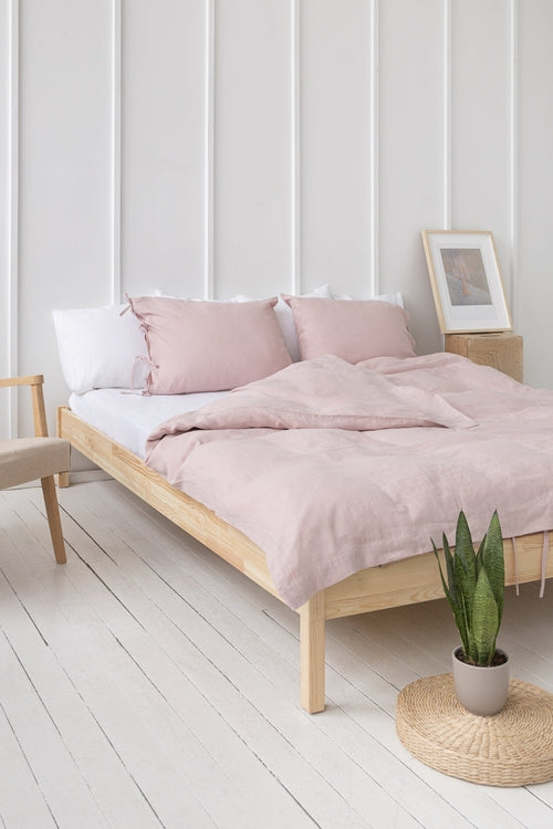 100% linnen kussensloop met strik sluiting - pastel roze