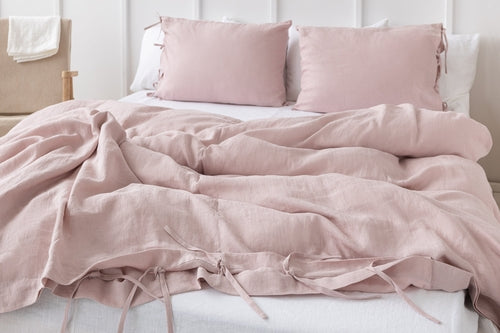100% linnen dekbedovertrek met strik sluiting - pastel blauw