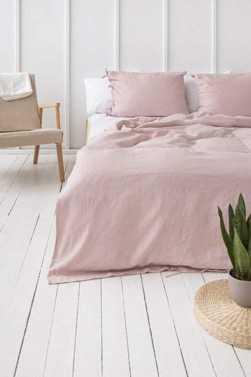100% linnen kussensloop met strik sluiting - pastel roze