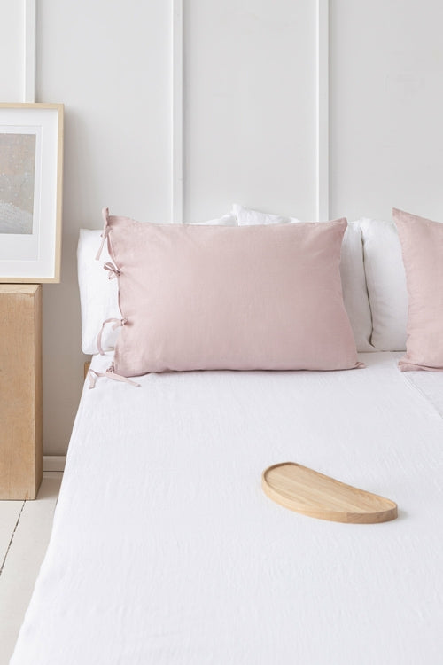 100% linnen kussensloop met strik sluiting - pastel roze