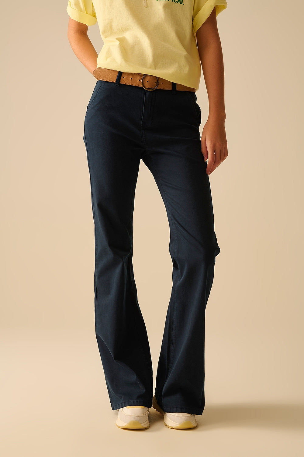 Flared jeans katoen - navy (donkerblauw)
