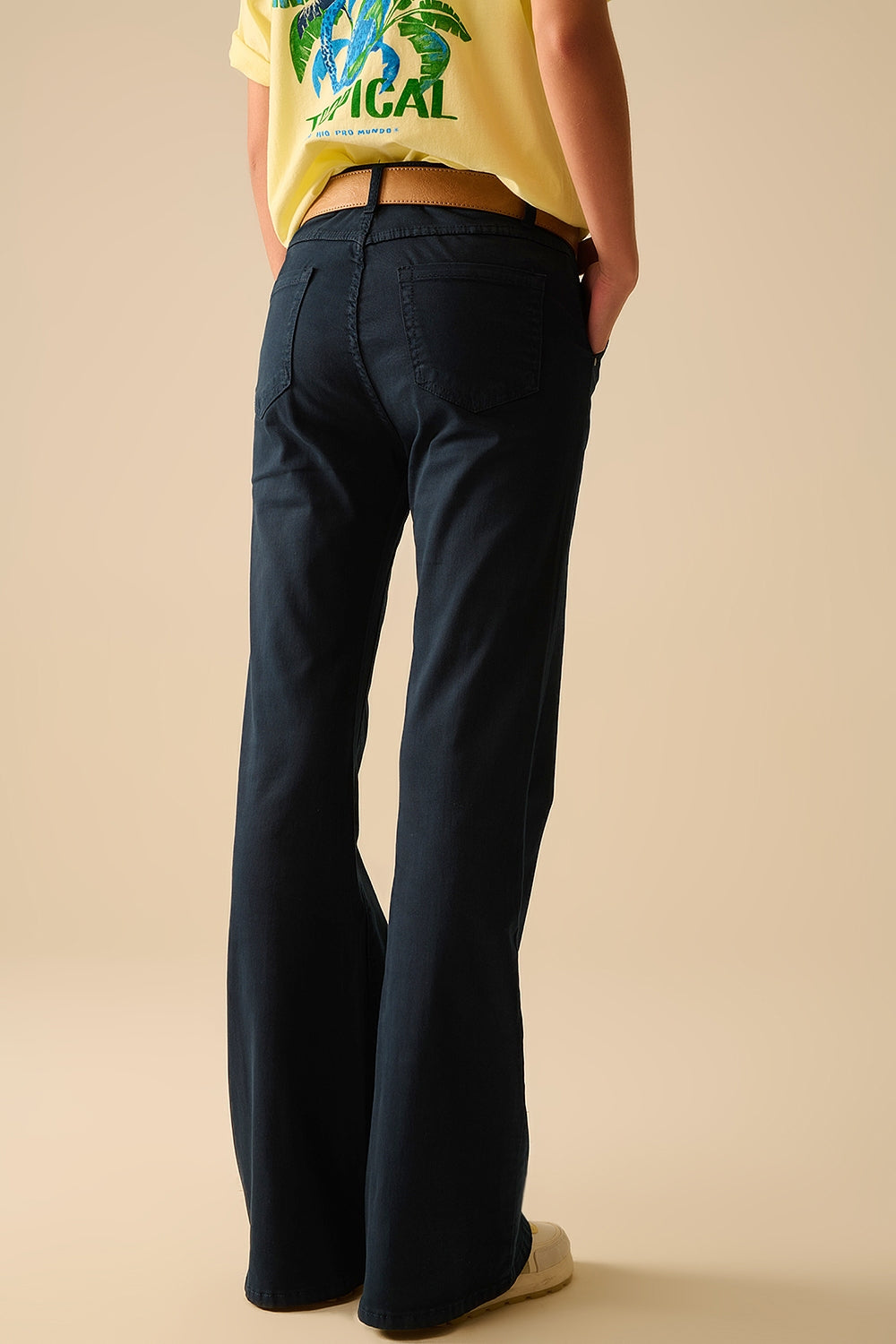 Flared jeans katoen - navy (donkerblauw)