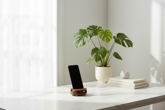 Design telefoon standaard en geluid versterker van bamboe - bruin