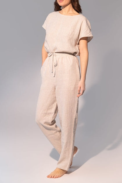 100% linnen pyama lounge dames - beige