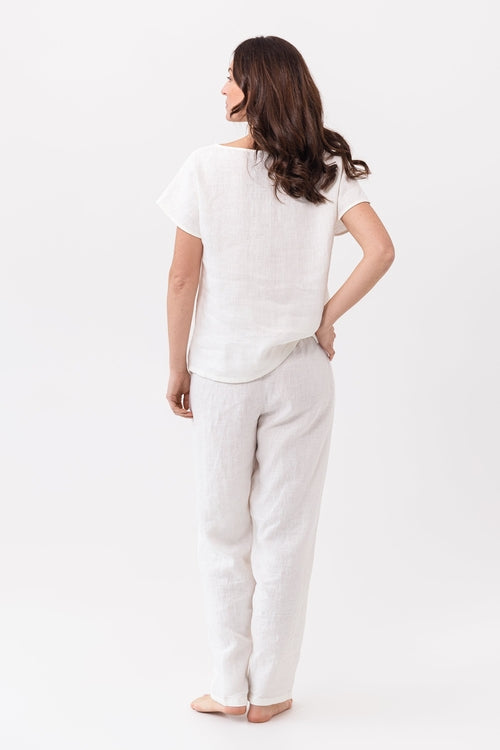 100% linnen pyjama lounge dames - wit