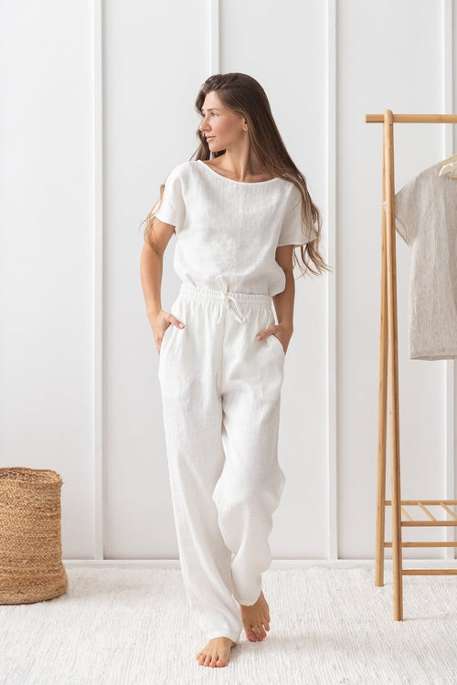 100% linnen pyjama lounge dames - wit