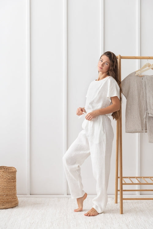 100% linnen pyjama lounge dames - wit