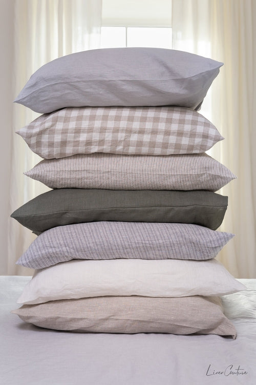 100% linnen kussensloop met strik sluiting - pastel roze