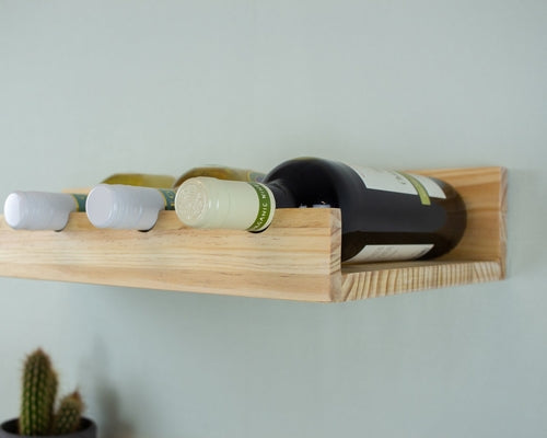 Multifunctionele keuken wandrek 2-delige set voor glazen en wijn - massief grenen hout