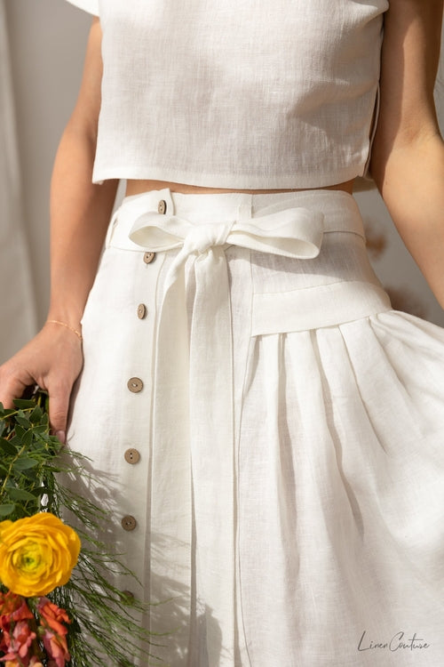 100% linnen set croptop en midi rok - puur wit