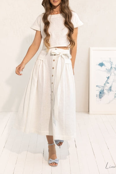 100% linnen set croptop en midi rok - puur wit