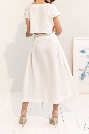 100% linnen set croptop en midi rok - puur wit