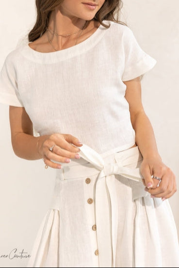 100% linnen set croptop en midi rok - puur wit
