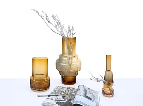 Retro design vaas glas 25 cm - warm amber