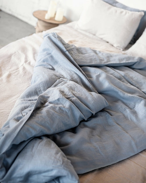 100% linnen dekbedovertrek met strik sluiting - pastel blauw