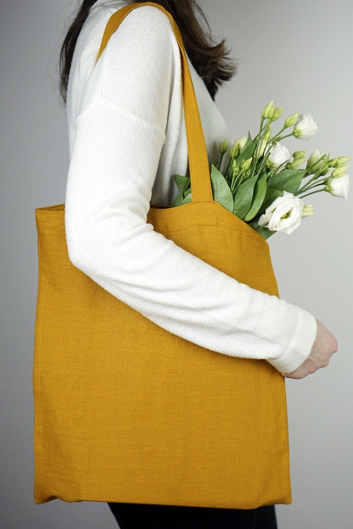 100% linnen eco shopper schoudertas - mosterd geel