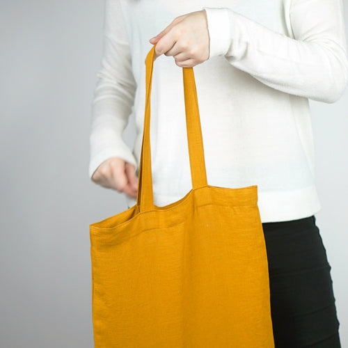100% linnen eco shopper schoudertas - mosterd geel