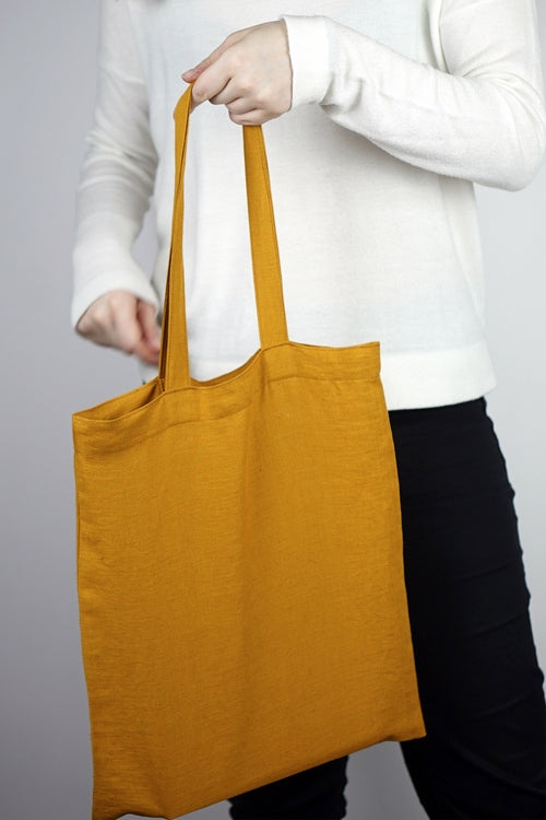 100% linnen eco shopper schoudertas - mosterd geel