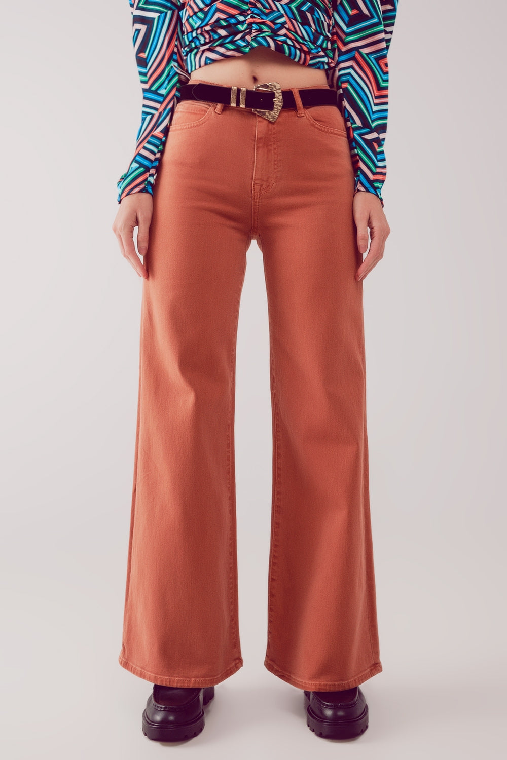 Jeans wijde pijpen katoen - oranje