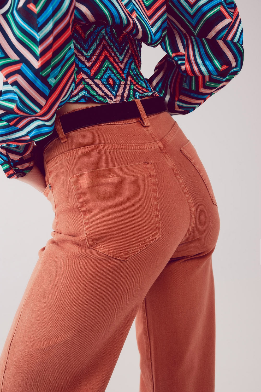 Jeans wijde pijpen katoen - oranje