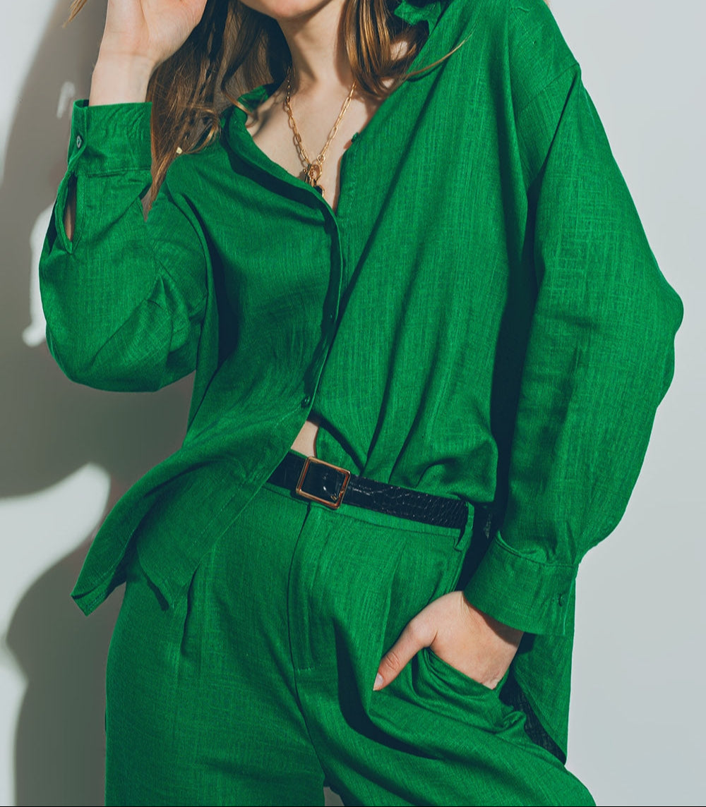 Relaxed fit blouse emerald groen - 100% katoen
