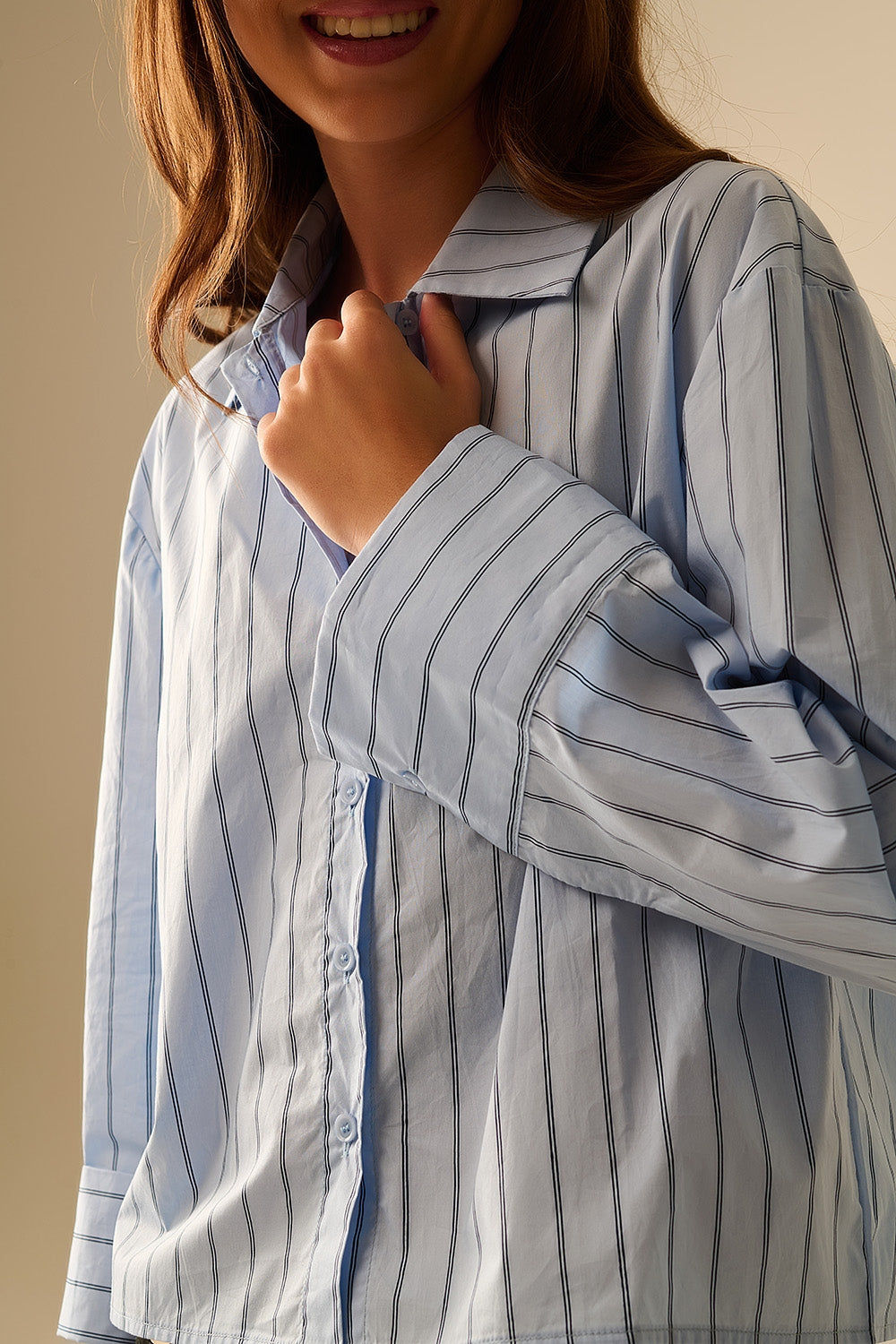 Cropped blouse met verticale strepen blauw - 100% katoen