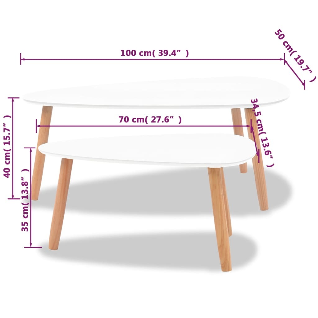 Set van 2 salontafels organisch massief grenenhout - wit