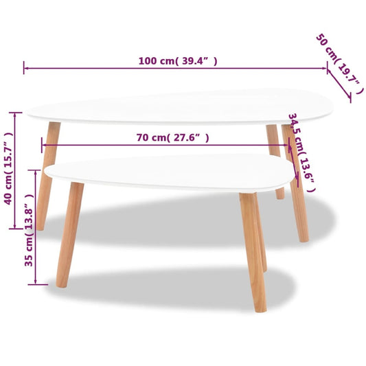 Set van 2 salontafels organisch massief grenenhout - wit