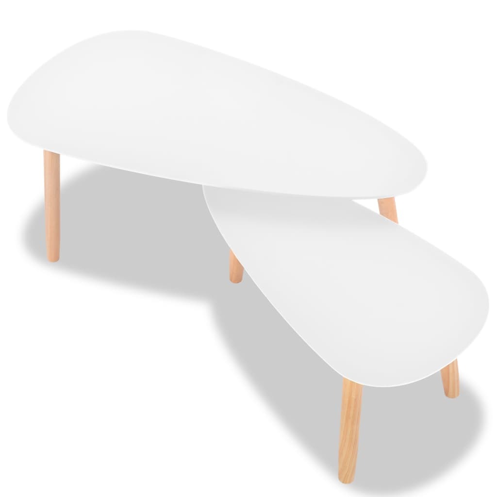 Set van 2 salontafels organisch massief grenenhout - wit