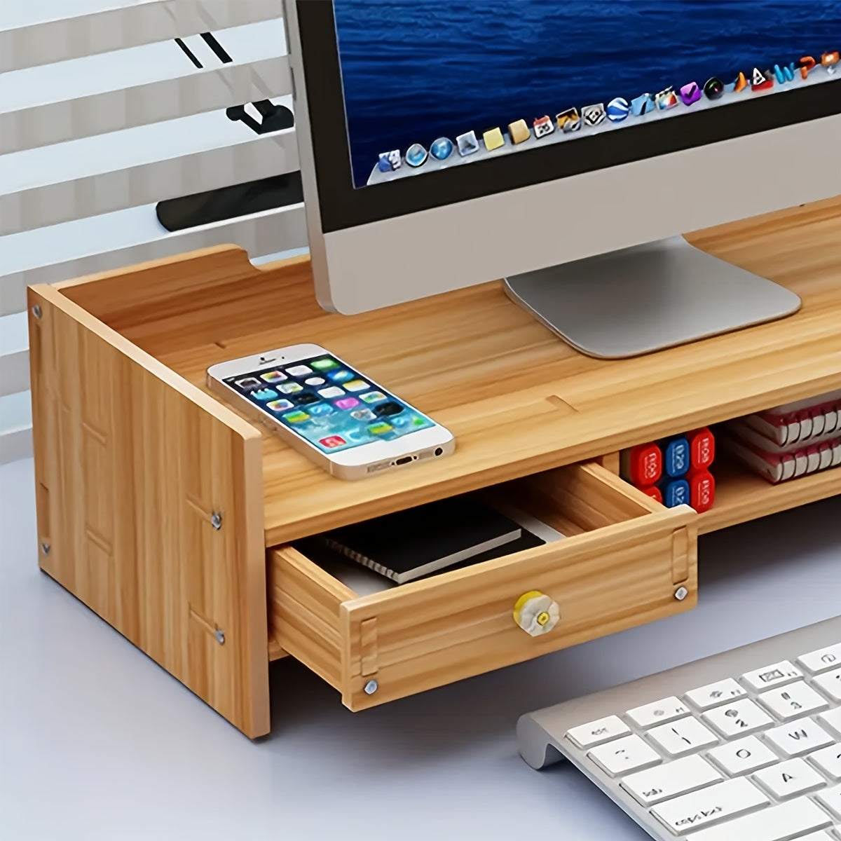 Wood Monitor Stand with Drawer & Keyboard Tray-2