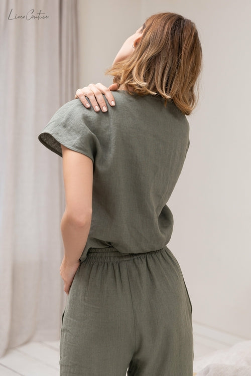 100% linnen pyjama lounge dames - safari groen