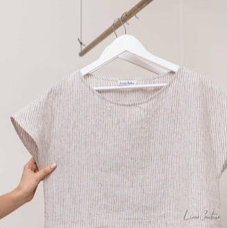 100% linnen pyjama lounge dames - gestreept licht beige