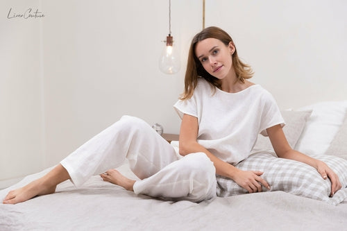 100% linnen pyjama lounge dames - wit