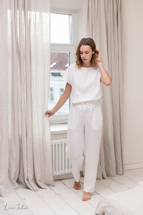 100% linnen pyjama lounge dames - wit