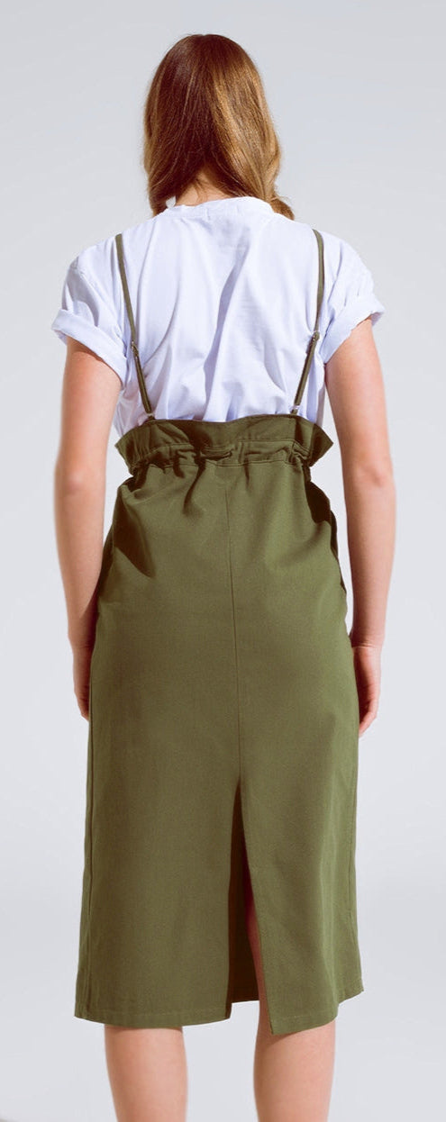 Overall zomerjurk khaki met spaghetti bandjes - 100% katoen