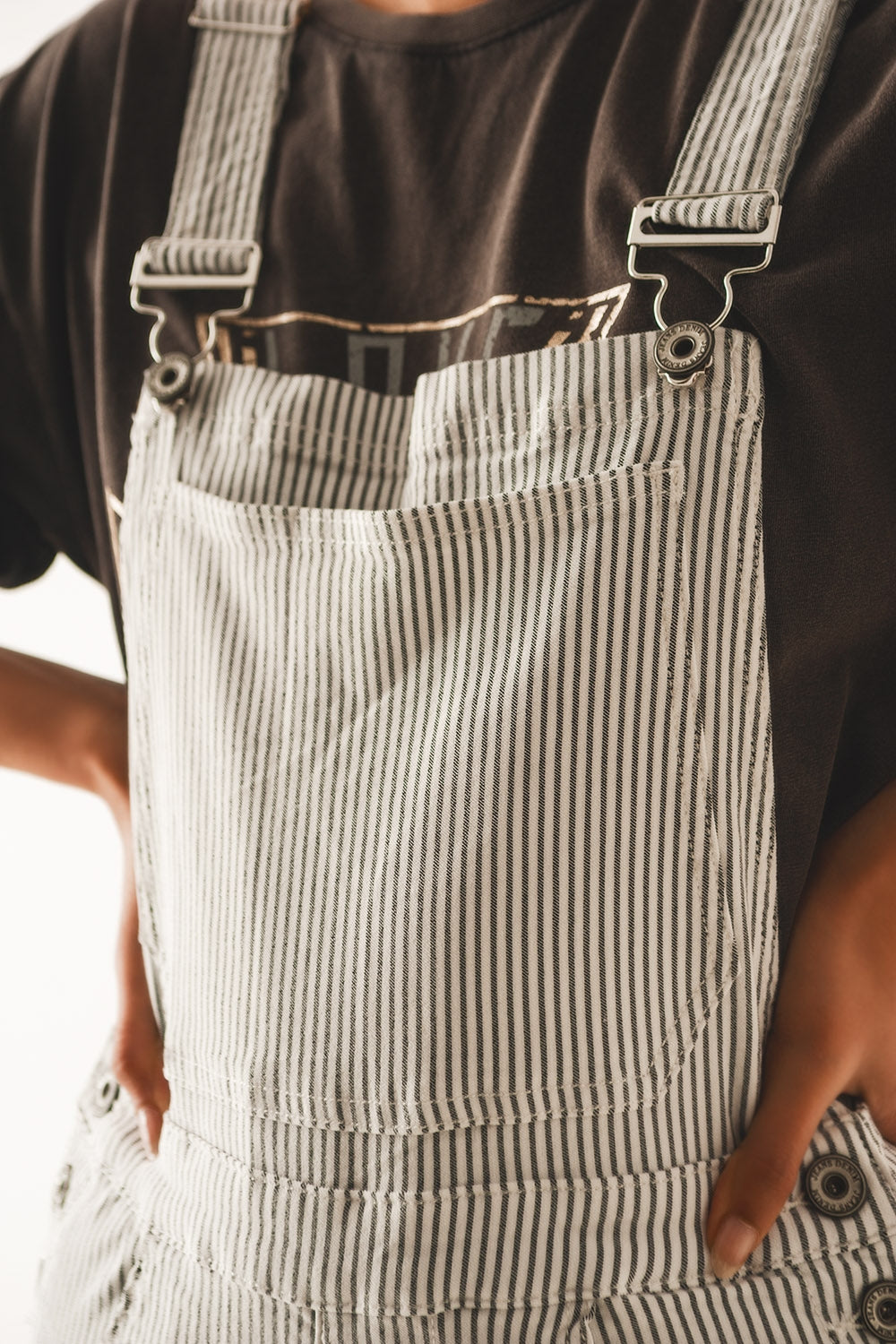 Jumpsuit overall - wit met grijze strepen
