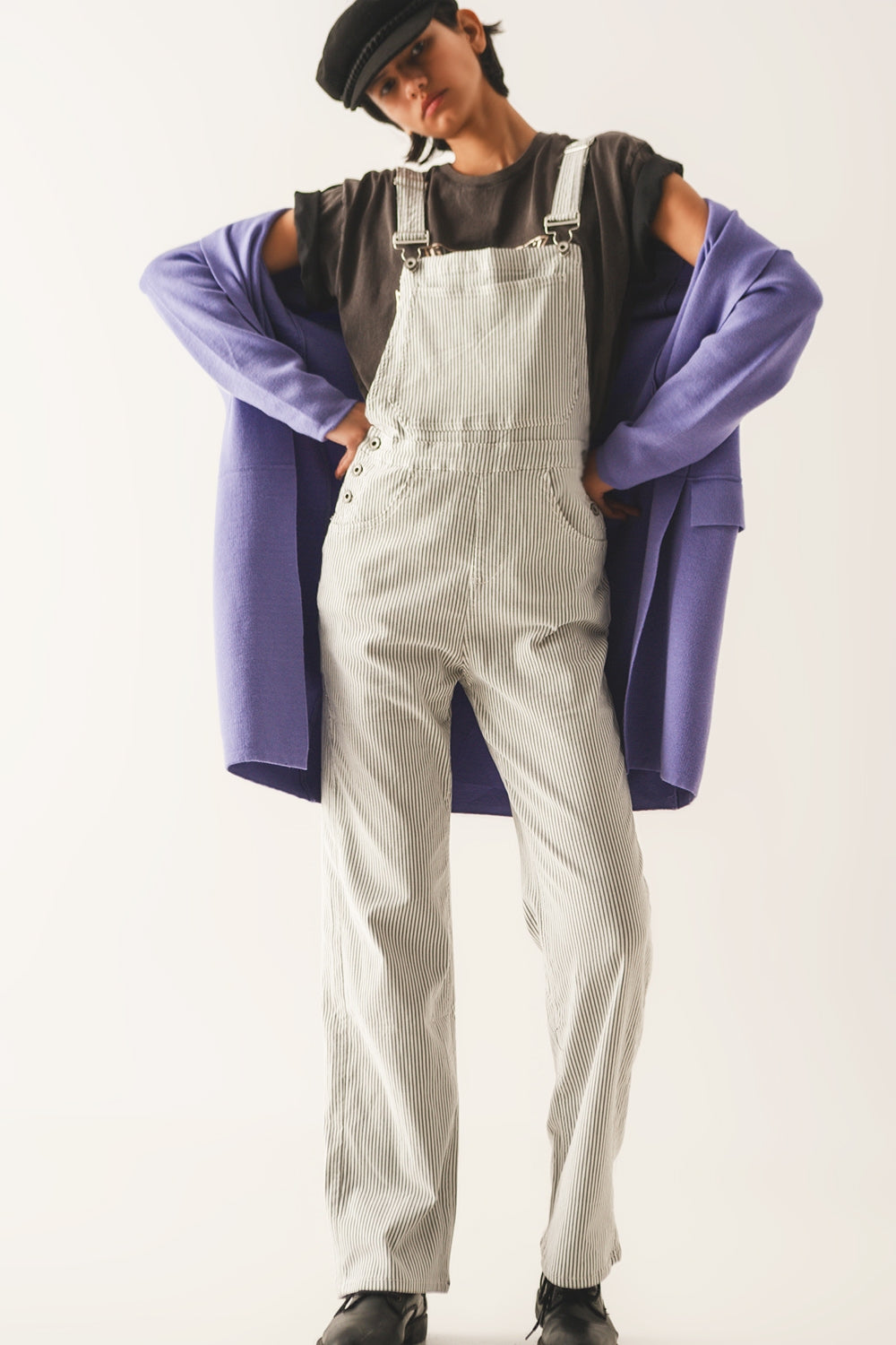 Jumpsuit overall - wit met grijze strepen
