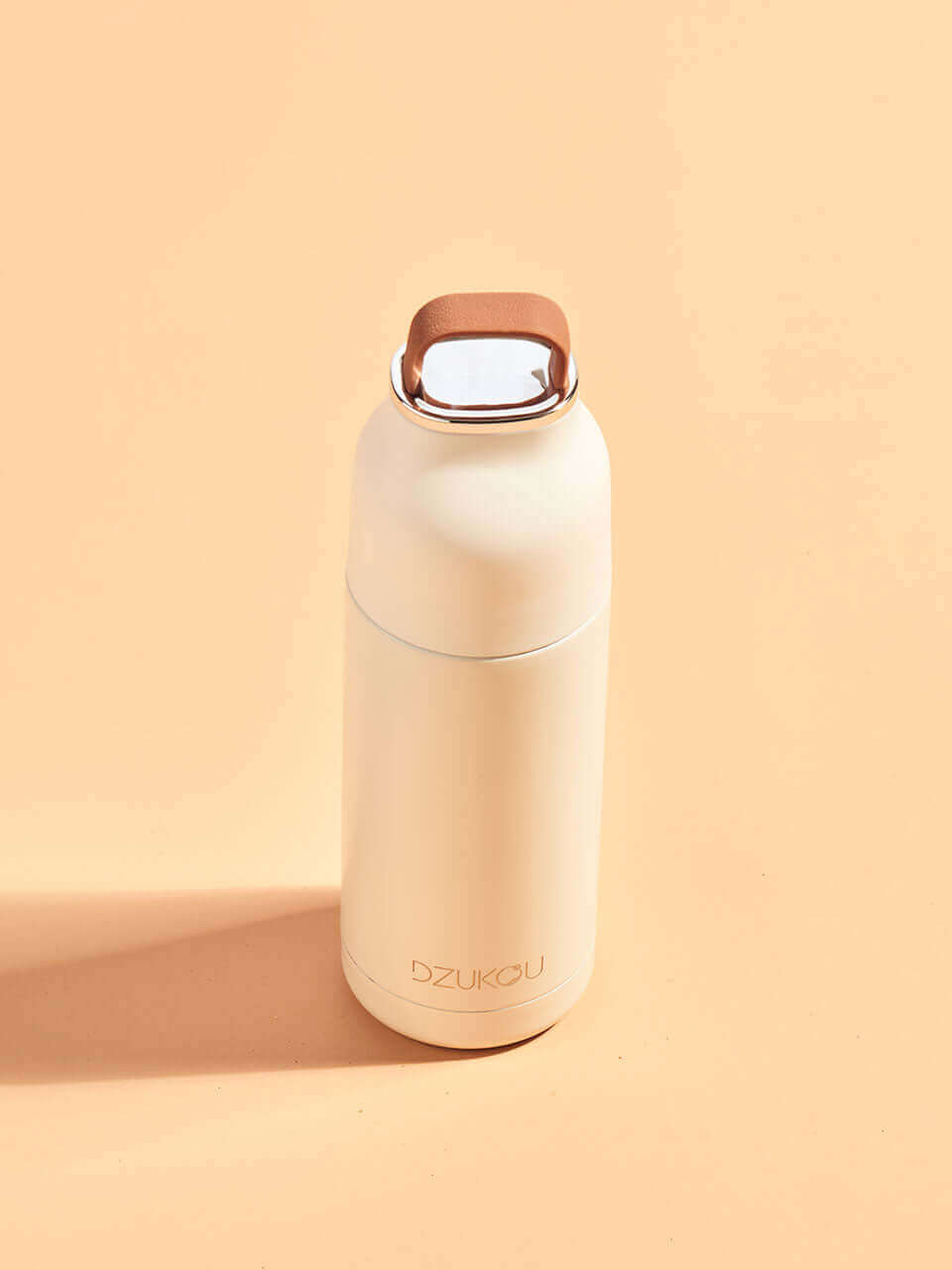 Thermos fles van roestvrij staal met drukknop 350 ml - beige wit of perzik