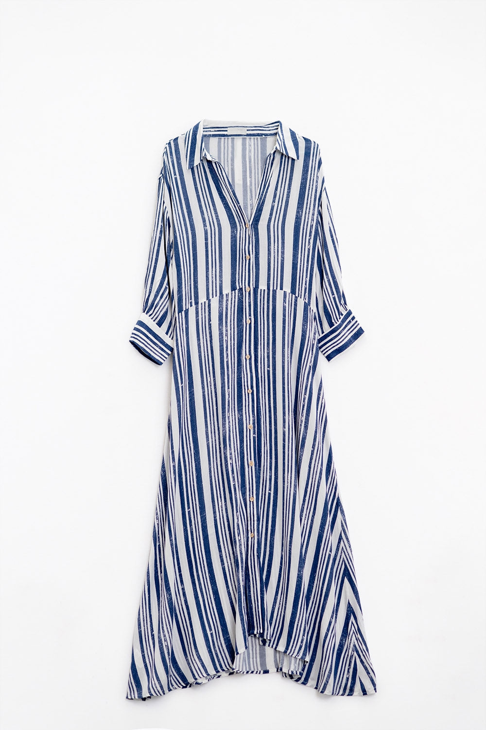 Maxi overhemd jurk gestreept - wit en blauw