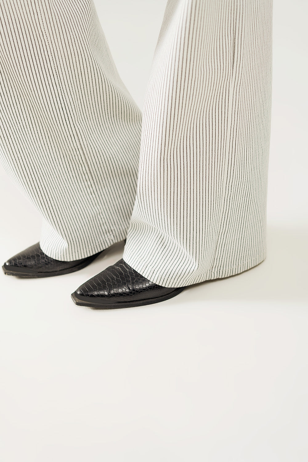 Gestreepte broek met rechte pijpen katoen- wit