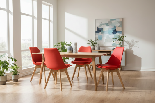 4 kuipstoelen set van kunststof en beuken hout - meerdere kleuren