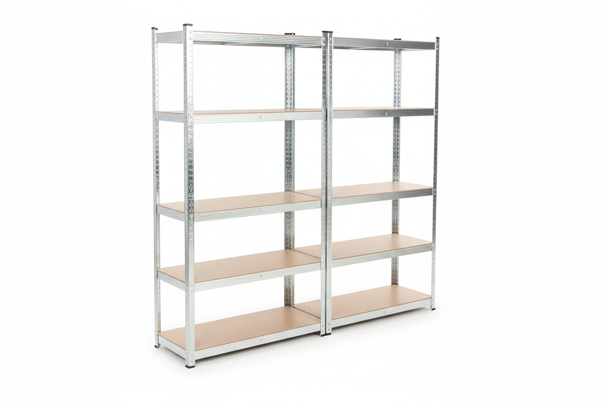 Set van 2 stelling kasten metaal en hout - zilver