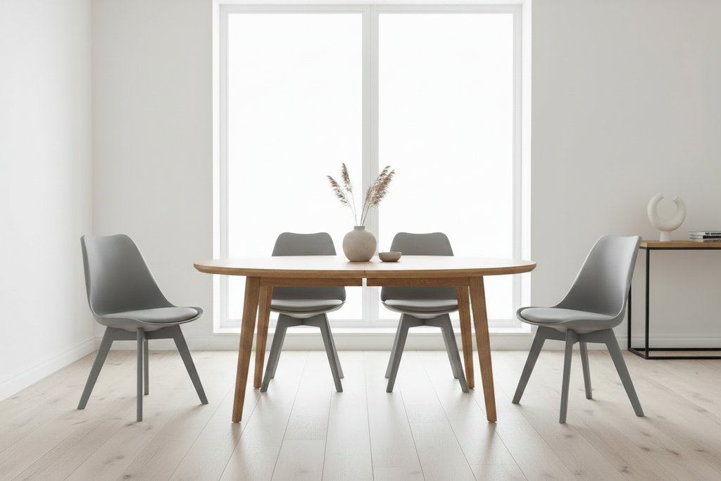 4 kuipstoelen set van kunststof en beuken hout - meerdere kleuren