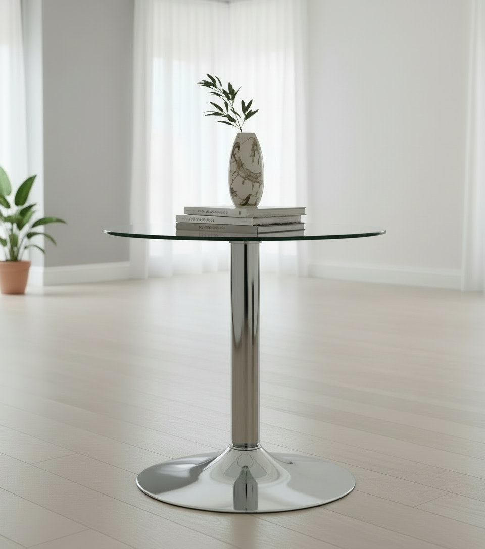 Bijzettafel van glas en chroom rond - Ø 50 cm
